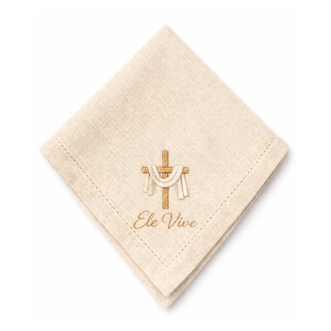 Guardanapo de tecido linho misto 45x45 Ediçao limitada de Páscoa Ele Vive