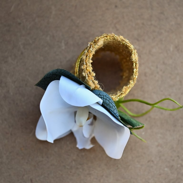 Porta-guardanapo rústico com flor branca